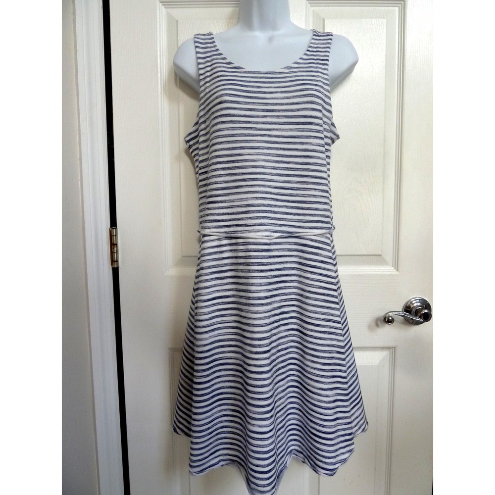 THYME & HONEY Sz Med. Jumper French Terry Striped Raw Edges Overall Dress